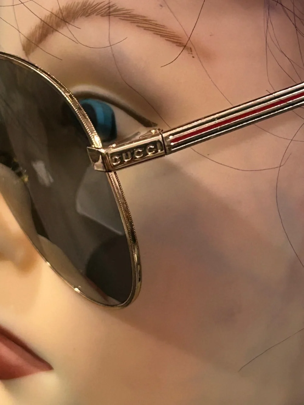 Gucci Gold Metal Aviator Sunglasses with Brown Lenses GG0138S - Picture 6 of 12